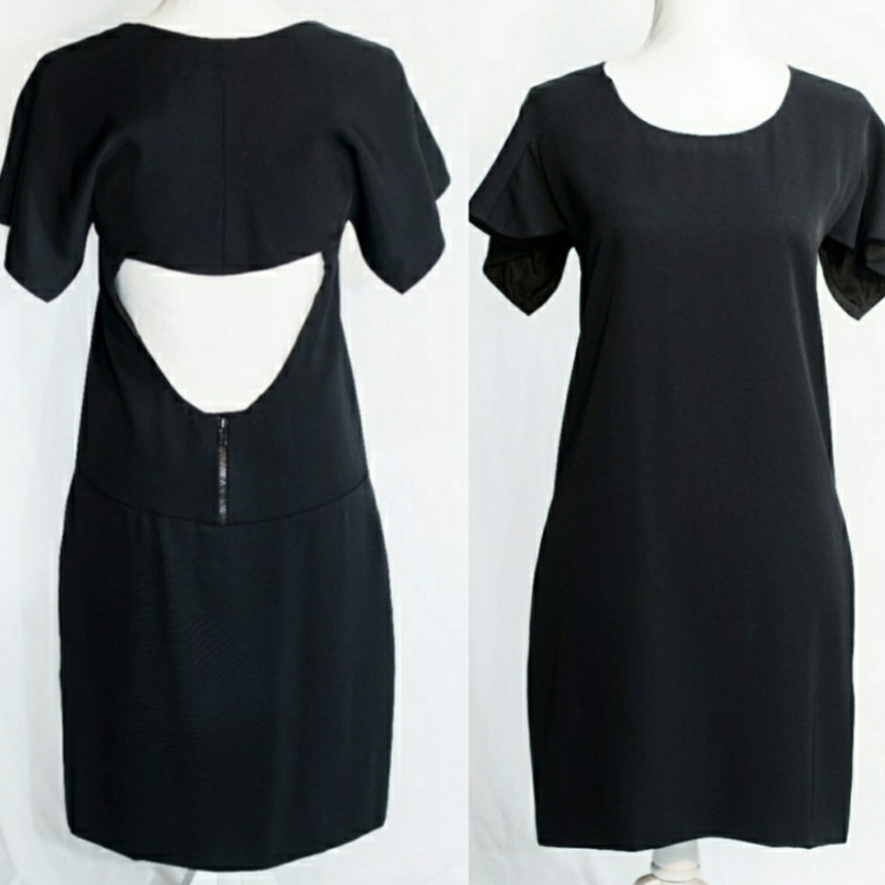 Chloe Silk Cutout Open Back Dress Little Black Small Backless LBD Quiet Luxury